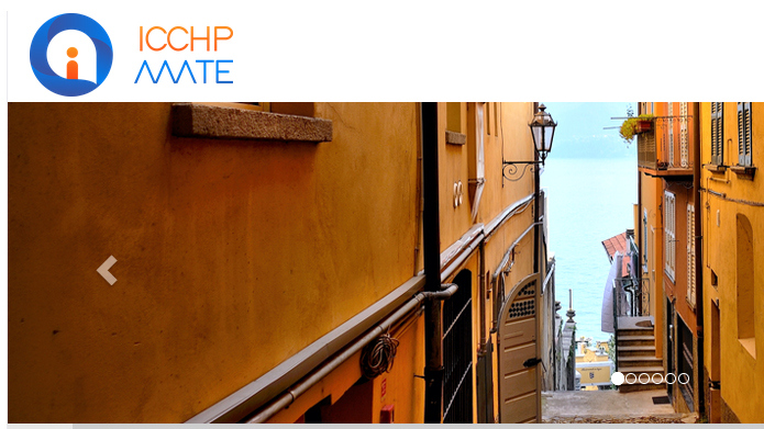 The picture shows the ICCHP-AAATE logo as well as a picture of the venue in Lecco, Italy.