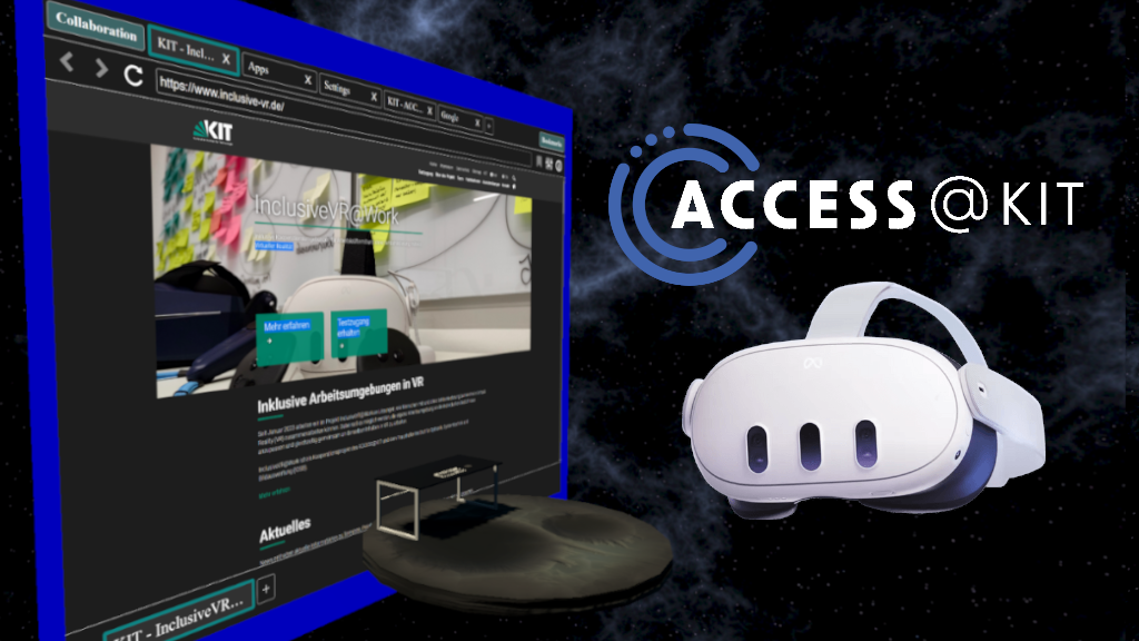 VR-Brille und Website von ACCESS@KIT vor Weltraumhintergrund.